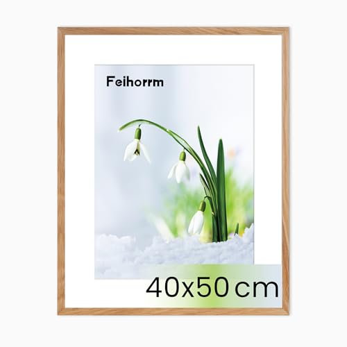 Feihorrm Bilderrahmen, Fotorahmen aus Eiche, Mit gehärtetem Glas, Für 40x50 cm-Fotos ohne Passepartout oder 29x39 cm-Fotos mit Passepartout, Fotorahmen aus Massivholz (Beige, 40x50 cm/ 1x)