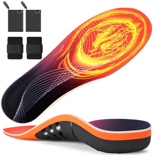 Beheizbare Sohlen, Orthopädische Einlegesohlen, Plantar Fasciitis Hohe Arch Support Schuheinlagen mit USB elektrische Heizsohlen mit Batteriekasten zuschneidbare, für Herren und Damen(XL:45-47)