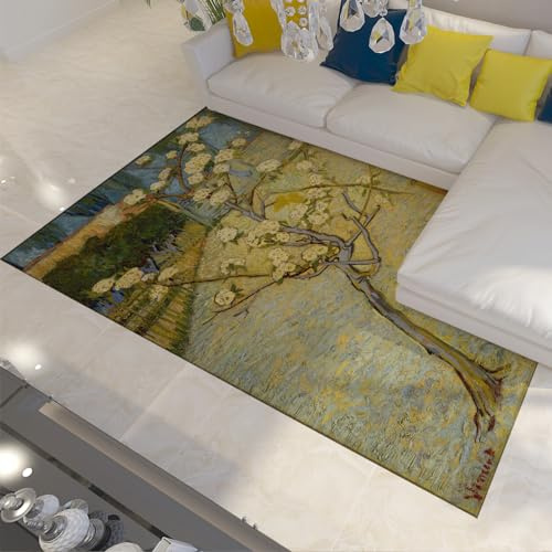 HOBBOY Famous Painting Prints Area Rug for Living Room Bedroom The Pear Tree in Blossom Carpet Throw Rugs With Rubber Backing Washable 240 x 300 cm