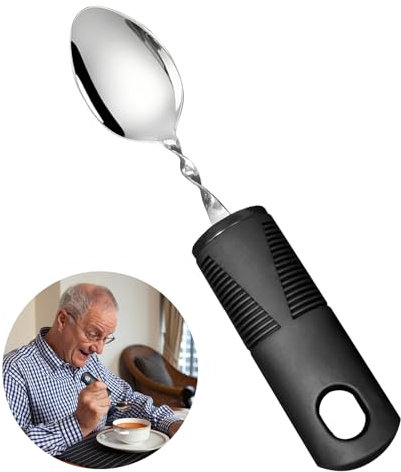 Easy Grip Bendable Spoon Extra Wide Chunky Handle Disability Curved Spoon with Grip Handle Aids Adaptive Eating Utensils for Disabled Adults Elderly Arthritis Parkinson'Disease Tremors Sufferers