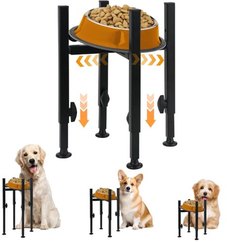 Elevated Raised Dog Bowl Stand with 3 Adjustable Height 6-10 Wide, Food Water Feeder Steel Pet Bowl Holder for Small Medium Large Dogs(Stand Only)