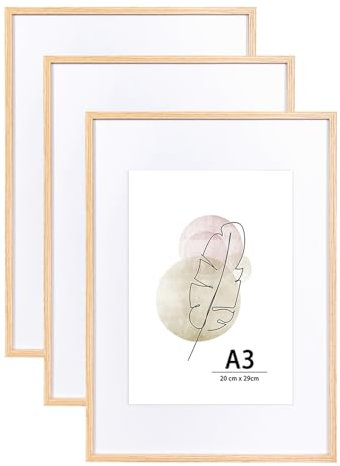 KAIWIN Bilderrahmen A3 Eichenholz Holz Fotorahmen 3er Set MDF mit Acrylglas zum aufhängen Benutzt für Wohnzimmer, Schlafzimmer, Arbeitszimmer, für Fotos, Kunstwerke und Poster