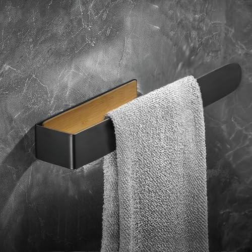 Handtuchhalter Ohne Bohren Schwarz Bambus Handtuchstange Bad Küche Wand Kleben Handtuchhalter Badezimmer Gäste WC 40 cm Wandmontage Handtuch Halterung