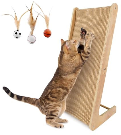 Kratzbrett Katze, 72 cm Hohe 75° L Förmige Kratzbretter Katze, Sisal Katzen Kratzbrett für Sofaschutz, katzenkratzbretter für Wand und Ecke, mit Spielball