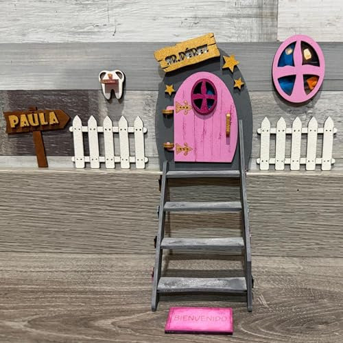 Puerta de Ratoncito Pérez Personalizada de Madera a Color (Rosa, PEQUEÑO)
