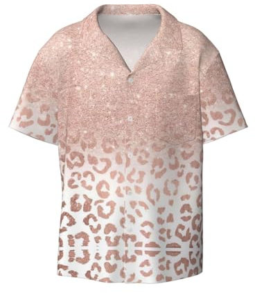 FSCEV Rose Gold Glitter Hommes Casual Chemise Manches Courtes Bouton Cardigan Plage Plein Air Loisirs Vacances, Noir , XXL