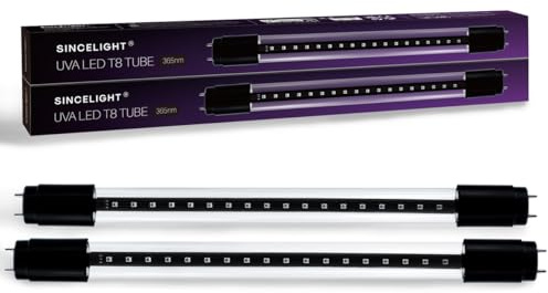SINCELIGHT UVA 365nm LED-Röhre für Fliegenfänger/-falle, 4W, entspricht 10W, 13 Zoll/330mm UV-Schwarzlichtbirne für Insekten-/Mücken-/Käfer-Lockleuchte, Fluoreszenzdetektor, Falschgeld, 2er-Pack