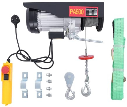 Electric Hoist with Wired Remote Control 500kg 1050W Electric Hoist with Dual Cable Lifting and 18m Steel Wire for Construction Warehouse Etc