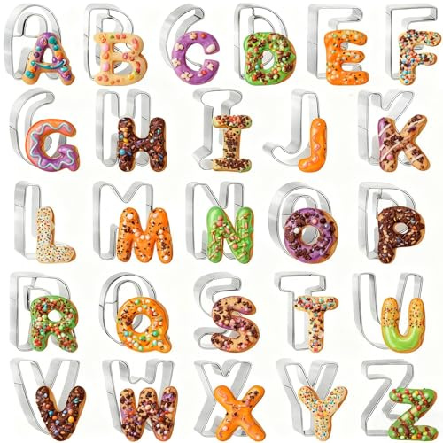Lot de 26 grands emporte-pièces en acier inoxydable avec lettres de l'alphabet de 7,6 cm pour biscuits, biscuits, fondant, pâte, fruits, pour anniversaire, mariage, Halloween, Noël, fête de famille