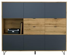 Vladon Highboard Marino V2, Sideboard mit 6 Türen Anthrazit matt und 4 Schubladen Eiche Evoke, Made in Germany, Korpus Eiche Evoke (152,5 x 125,5 x 37 cm)