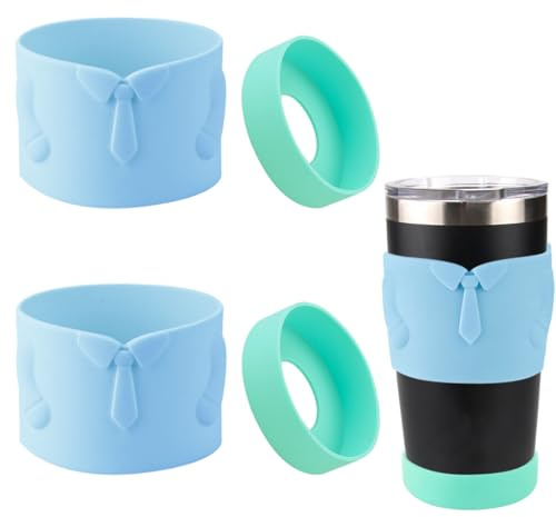 cup sleeve for YETI Rambler 20 oz Stainless Steel Vacuum Insulated Tumbler.Silicone Boot for YETI Rambler (4 piece silicone Coaster) (Light Green/Light Blue, 20 oz)