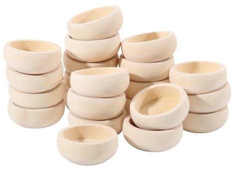CONCHLERY 24Pcs Mini Unfinished Bowl 2 Inch Diameter | For Diy Craft Sorting with Round Wooden Pinch Bowls for Miniature Storage