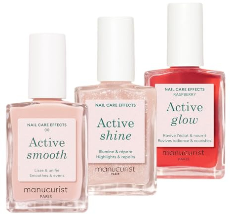 Manucurist Active Icons Trio Smooth 00, Shine, Raspberry | Trattamento Illuminante e Cura - Smalto Rinforzante Unghie - Cofanetto Regalo Donna