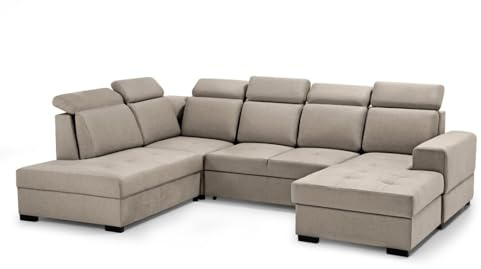 MW EURO-MEBLE Ecksofa Axel U - Wohnlandschaft, Polstersofa, Polstercouch (Rechte Seite - Cappuccino: Voss 34)