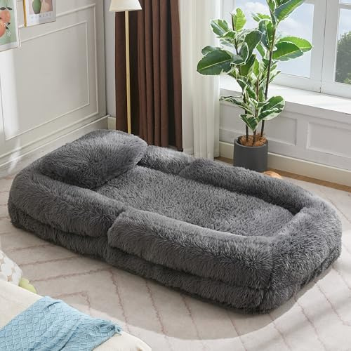 Gecheer Menschen-Hundebett XXL, Flauschiges Boden-Sofa, 5-stufig verstellbare Rückenlehne, für Gaming, Schlafzimmer, Wohnzimmer, Meditation, als Haustierbett, Sitzsack