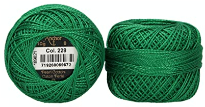 Anchor 4591008-00228 Stickgarne, 100% Baumwolle, grün, Stärke 8, 82m, 16 Gramm