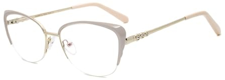 FERAVIA Damen elegante Schmetterling Halbrahmen Nicht verschreibungspflichtige Metall Diamant Brillen rosa/Gold Farbe