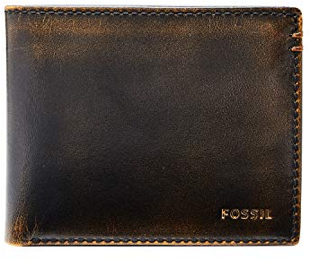 Fossil Herren-Geldbörse aus Leder mit Klapp-ID-Fenster, Wade Black Vintage, Einheitsgröße