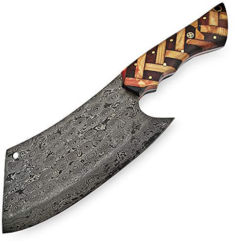 9838 Artigianale in Acciaio Damasco mannaia con Guaina