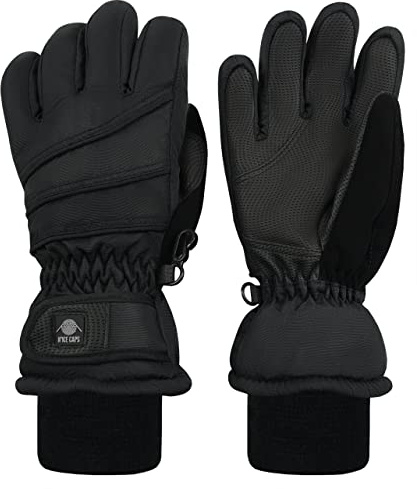N'Ice Caps Kids Waterproof Winter Thinsulate Warm Gloves (Black, 10-12 Years)