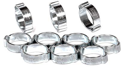 Universal MINI 2 Ohr (Zweiohrschellen) Schlauchschellen/Klemmschellen-Set/Spannbereich 15-18 mm Leitungsschellen-Satz Schlauchklemmen-Sortiment (2-Ohr-Klemmen), 10-tlg.