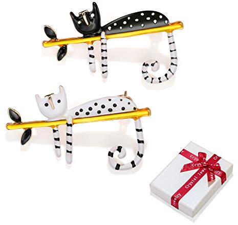 2 Stück Damen Broschen Nadel Katze Set für Kleidung Strickjacke, Schwarz und Weiß Hochzeit Brosche Anstecknadel Pins Pullover Schal Clips Klein Modern Schmuck Geschenk für Frauen Mädchen Kleid Zubehör