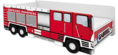 ACMA Lit d'enfant Bébé Toddler avec Matelas Voiture Sapeurs-Pompiers 140x70 160x80 (70 x 140 cm + prénom)