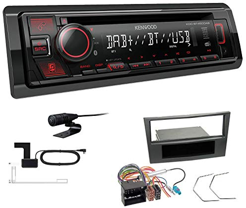 Kenwood KDC-BT450DAB 1-DIN DAB Autoradio Bluetooth CD USB AUX Einbauset passend für Opel Astra H 2004-2010 Charcoal-metallic