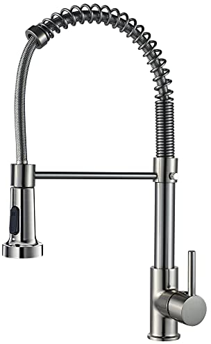 Küchenarmatur mit herausziehbarem Sprüher, Spring Wasserhahn Küche mit Pull Down Sprüher Brause, 360°Schwenkbare heißes und kaltes Wasser Spültischarmaturen (Gebürstetes Nickel)