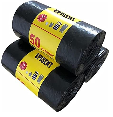 EPISENT 75L Heavy Duty Black Bin Bags – Extra Strong, Tear-Resistant, Earth-Friendly Bin Liners – Leak-Proof Refuse Sacks for Home, Kitchen, Garden, Commercial & Outdoor Use – Pack of 50