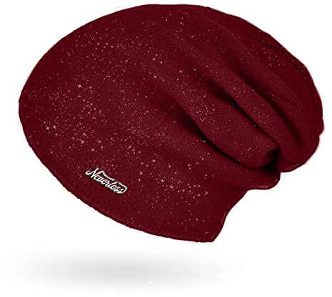 Neverless® Damen Mütze Herbst Strick-Beanie ungefüttert Feinstrick Glitzer Slouch einfarbig Uni Bordeaux Unisize