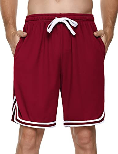 Litherday Shorts Herren Sportshorts Kurz Hosen Streifen Jogginghose Sommer Traininghose mit Taschen Elastischer Bund und Atmungsaktive Shorts zum Fitness, Running, Gym, Basketball, Rot, S