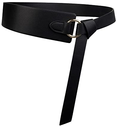 XRHYJK Gürtel für Damen Kleid Breiter Geknoteter Gürtel Für Frauen, Schwarzes Design, Windjackengürtel, Brauner Pu-Lederbund, Einfacher Wilder Gürtel, Taille, Flut, Kummerbunde, 125 cm, Schwar