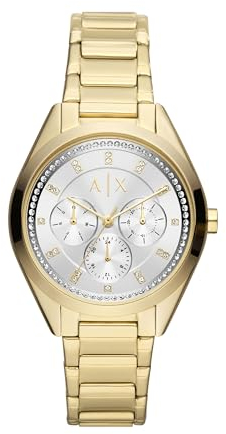 Armani Exchange Uhr für Damen , Quarzwerk, 38MM Gold Edelstahlgehäuse mit Edelstahlarmband, AX5657