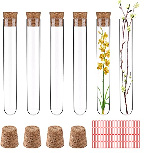 YUE QIN 24 Stück Reagenzgläser Kunststoff mit Korken und Aufkleber 10ml Reagenzglas Blumen Reagenzgläser Reagenzglasgefäße für Hochzeiten Blumen Badesalzbonbons