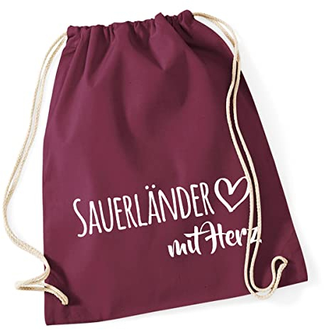 Huuraa Sporttasche Sauerländer mit Herz Geschenk 12 Liter Burgundy Baumwolle Sauerländer Überraschung