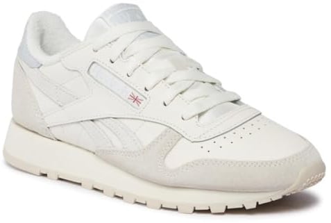 Reebok Women Classic Leather Sneaker, Chalk/Vintage Chalk S23-R/Feel Good Blue F23-R, 3.5