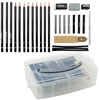 Artme Graphit-Skizzierset – Graphit- und Kohlestifte, Stifte, Kitt und weißer Gummi, Spitzer, Stummel