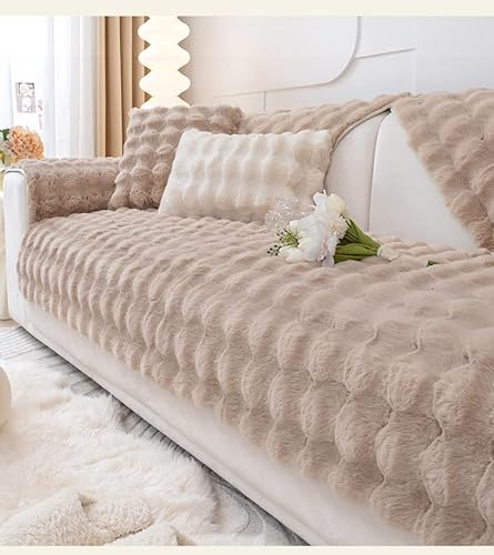 LUZBOSE Plüsch-Sofakissen, superweich, verdicktes Plüschkissen, rutschfest, Leder, Sofabezug, Sofa-Handtuch, Sofa-Bezug (90 x 160 cm, Khaki)