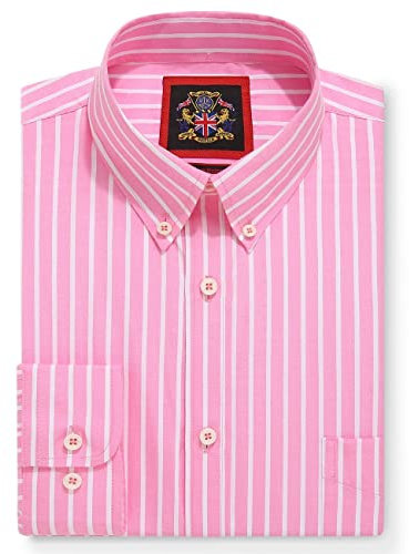 Camicia a righe Oxford da uomo, colletto con bottoni, da lavoro formale o casual. Disponibile anche come set di due camicie, The Elizabeth Stripe, Janeo British Apparel., Rosa vintage | Striscia