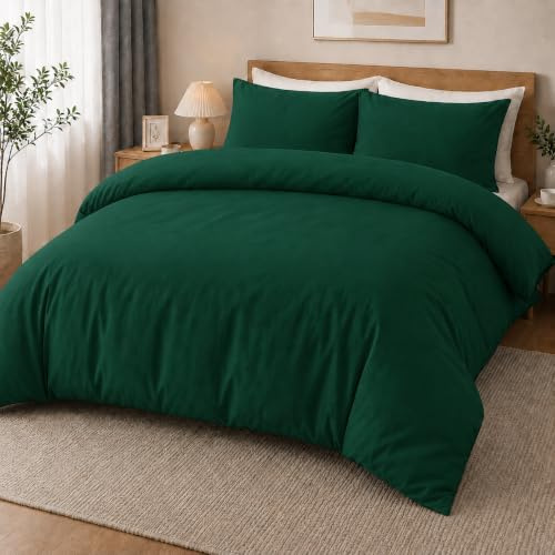 MOONLIGHT20015 Super King Duvet Set Brushed Microfibre Emerald Bedding Set | Solid Soft Quilt Cover with 2 Pillow Cases, Premium Breathable Bed Sets, Machine Washable – Ideal for Home and Hotel Uses