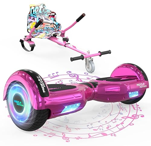 MEGA MOTION Hoverboards mit Hoverkart für Kinder, 6.5 Zoll Hoverboards mit Bluetooth Lautsprecher, mit LED-Leuchten, Geschenk für Kinder und Jugendliche