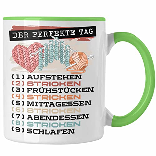 Trendation - Stricken Tasse Geschenk Becher Der Perfekte Tag Häckeln Geschenkidee Spruch (Grün)
