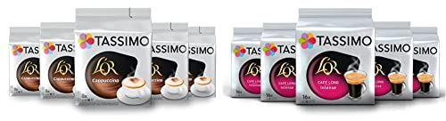 Tassimo - Café Dosettes - 120 boissons L'Or Cappuccino et Long Intense (lot de 5 x 24 boissons) - Rôtis forts - Capsules - Unité de compte : 120