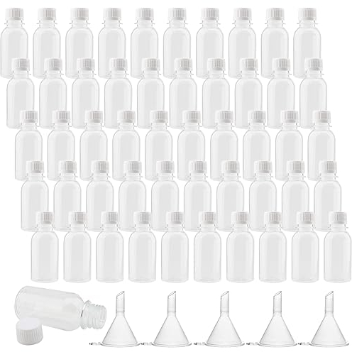 DAKFOOK 50 Pack 100ml Travel Bottles, Clear Plastic Bottles with Lids and 5 Funnels, Empty Refillable Travel Bottle Containers for Shampoo, Conditioner, Lotion