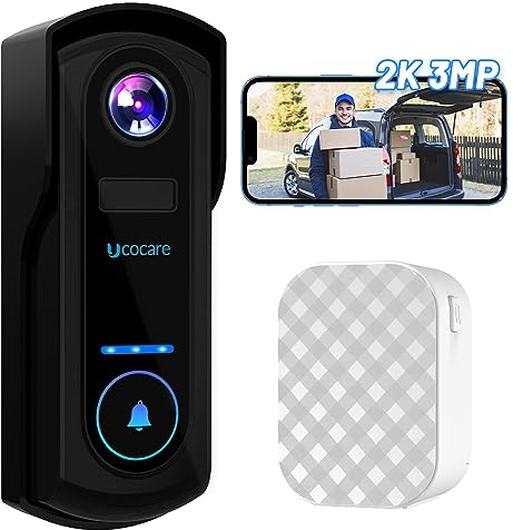 Citofono senza fili da Esterno, UCOCARE 2K 3MP, videocitofono Batteria 10000 mAh, Rilevamento Movimento, Visione Notturna, Audio Bidirezionale, IP67, Scheda SD/Nuvola