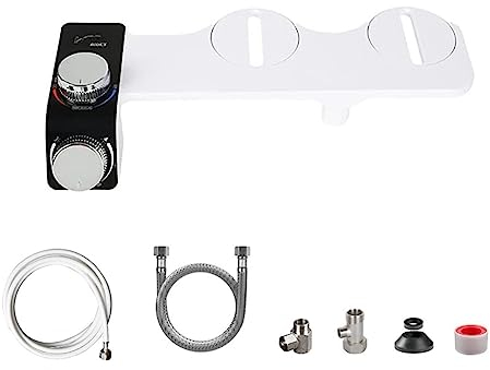 Censous Bidet-Aufsatz für Toilette, kalt und heiß, Doppeldüse, Wasserbidet-Aufsatz-Set, Weiß + Schwarz, 3–8