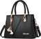 DORRISO Mode Handtasche Damen Elegant Tote Tasche mit Schickem Blumenanhänger Henkeltasche für Einkaufen Reise Urlaub Business Nachmittagstee PU Leder Damen Kuriertaschen Schwarz