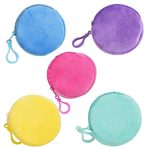 SURALIN 5 Stück Kinder Mini Geldbörse, Bonbonfarbener runder Plüsch-Geldbörsen-Schlüsselanhänger, Mini Geldbeutel Münzbeutel Coin Purse