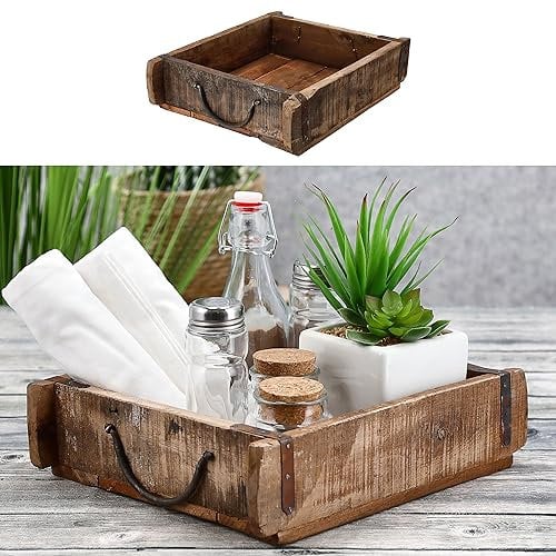 Cepewa Holzkiste Ziegelform Used Look | Altholz Buche 30x25cm | Upcycling-Kiste mit Metallhenkel (1 x Holzkiste Ziegelform 30x25cm)